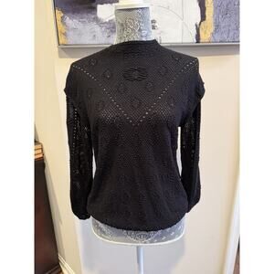 White House Black Market Open Crochet Knit Boho Whimsigoth Sweater S Mock Neck